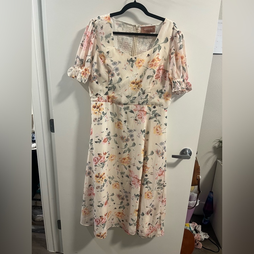❤️‍🔥BOGO FREE Jessakae Floral Cream Cottagecore Mid Dress Spring Bridesmaid 1X